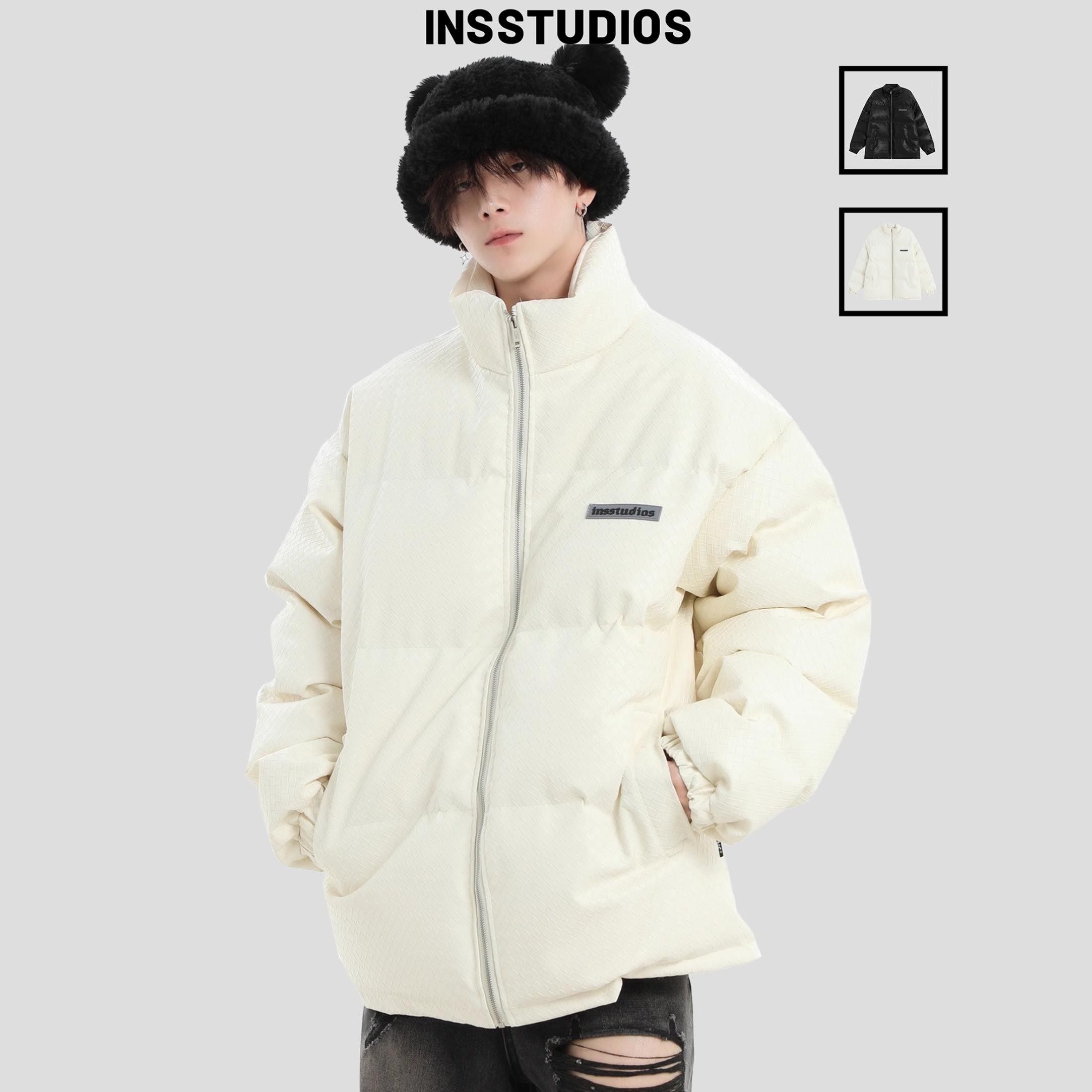 INSstudios编织PU皮纹理感棉服