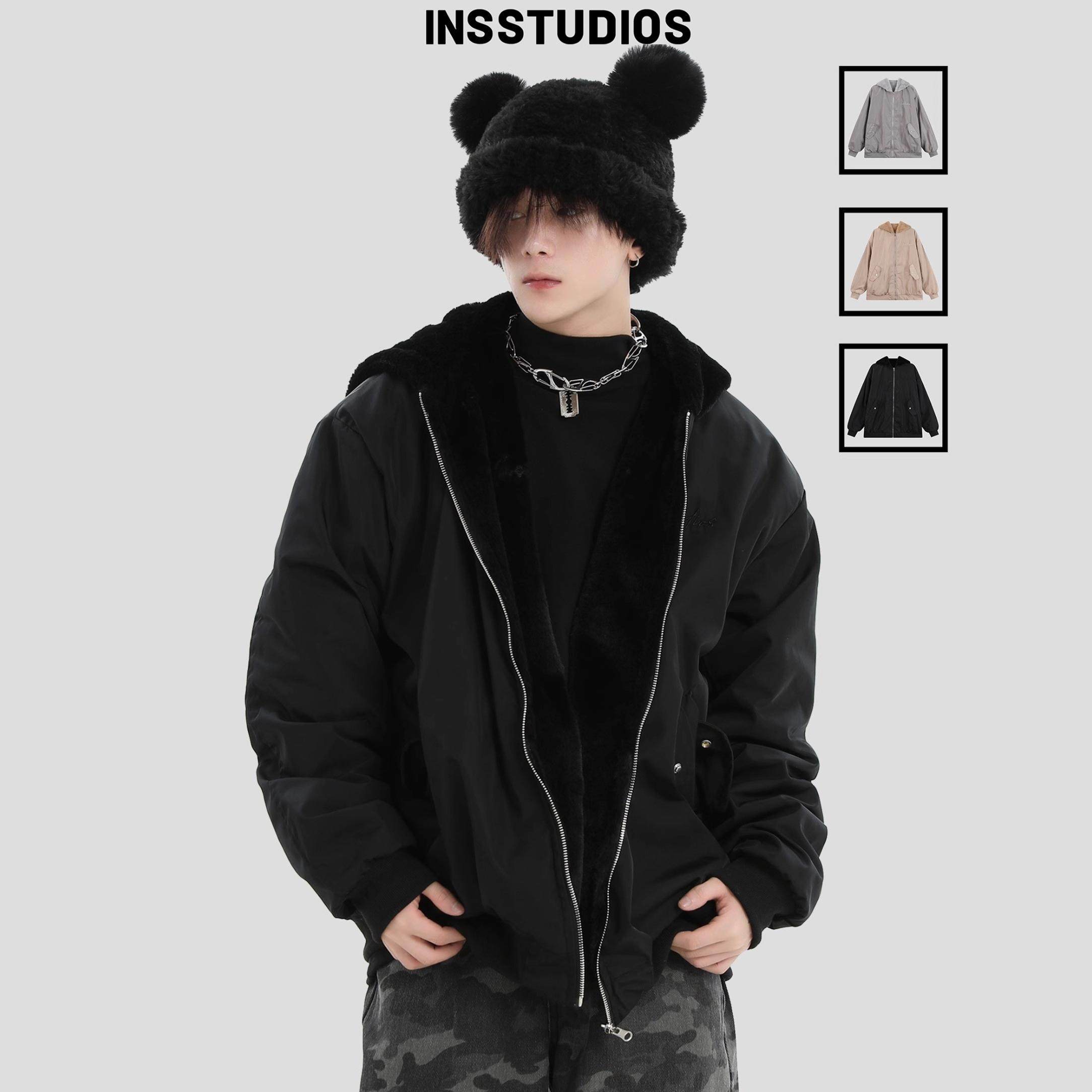 INSstudios 国潮情侣美式座山雕加绒加厚外套宽松正反两穿棉服男