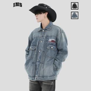夹克男 旗帜LOGO刺绣牛仔外套宽松工装 INSstudios 国潮牌情侣美式