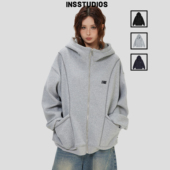 INSstudios 国潮美式 「辑明线廓形高领连帽卫衣」加绒拉链外套男