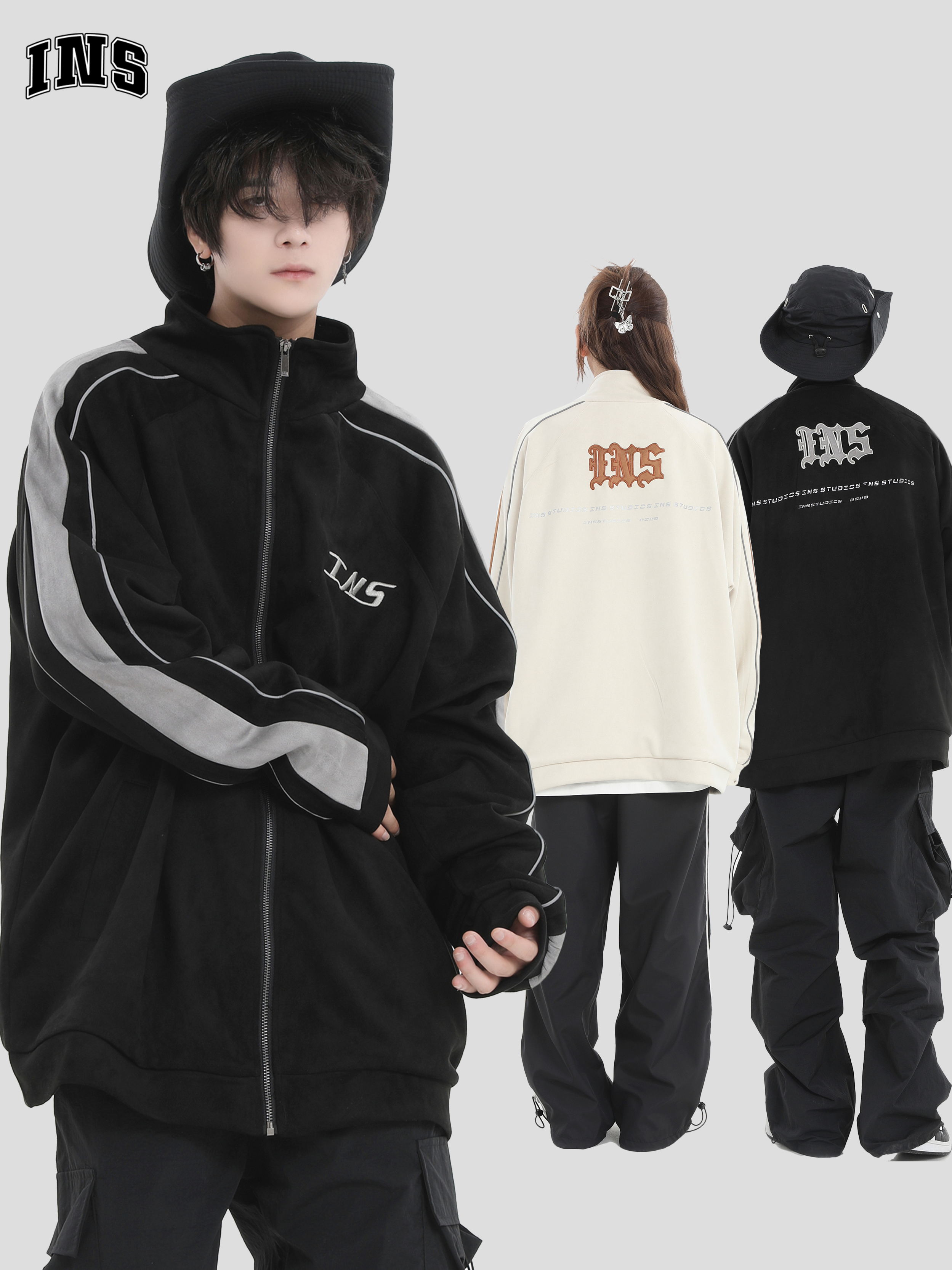 INSstudios撞色拼接麂皮绒外套