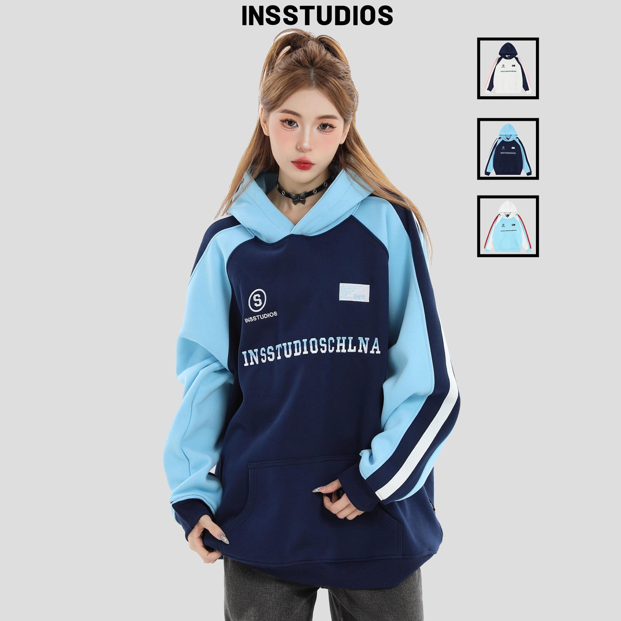 INSstudios刺绣拼接插肩卫衣