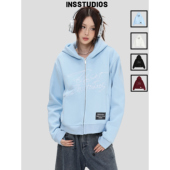 INSstudios 外套 拉链卫衣」休闲加绒开衫 国潮美式 「刺绣LOGO短款