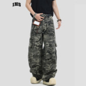 国潮牌情侣美式 裤 设计感倒装 宽松迷彩工装 子 弯刀裤 INSstudios