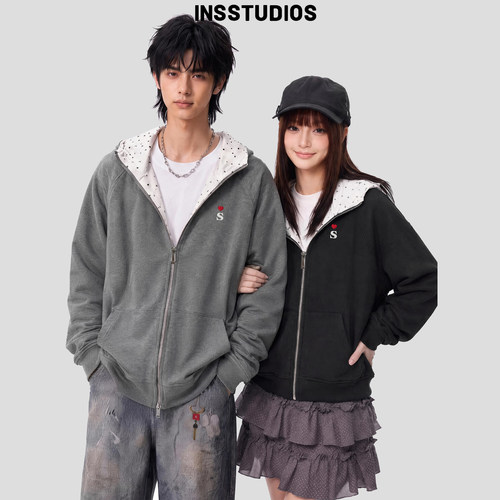INSstudios假两件波点连帽卫衣