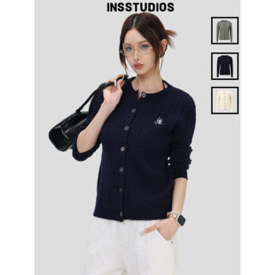 INSstudios 国潮牌美式「麻花短款开衫毛衣」修身显瘦针织衫外套