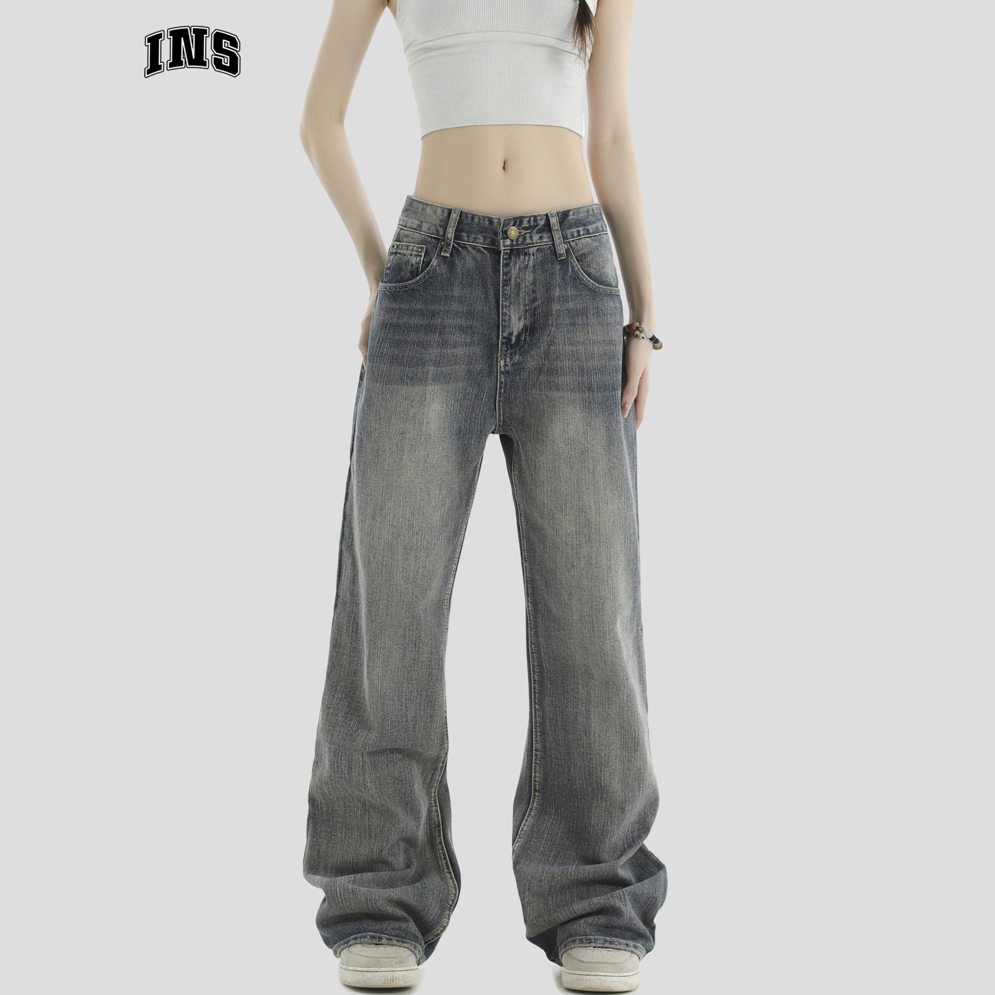 INSstudios做旧水洗竹节棉牛仔裤