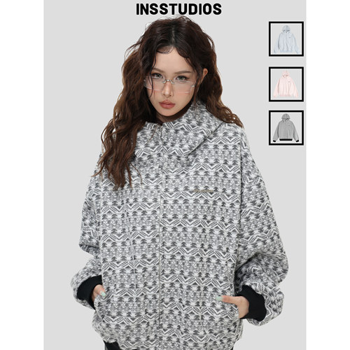 INSstudios绒感纱费尔岛连帽卫衣