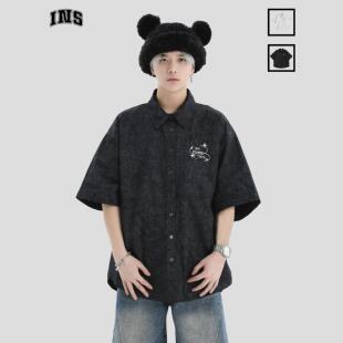 短袖 星星LOGO做旧脏染水洗衬衫 衬衣男 国潮牌情侣美式 INSstudios