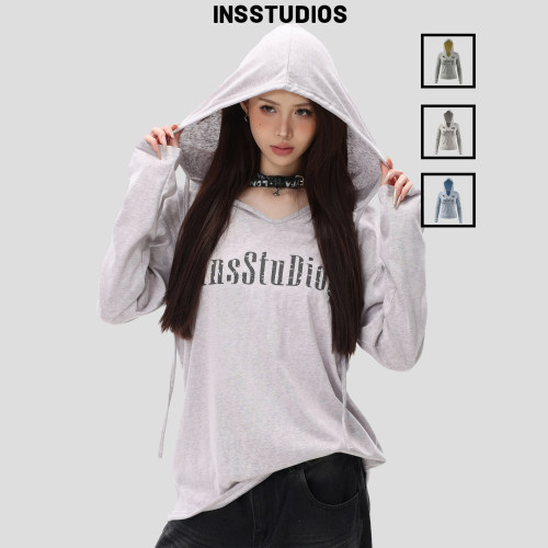 INSstudios「薄纱V领连帽罩衫」