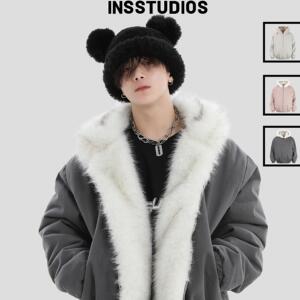 INSstudios 国潮牌情侣美式座山雕加厚外套宽松正反两穿毛领棉服
