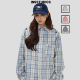长袖 」宽松春季 衬衣外套 国潮复古「刺绣LOGO格纹衬衫 INSstudios