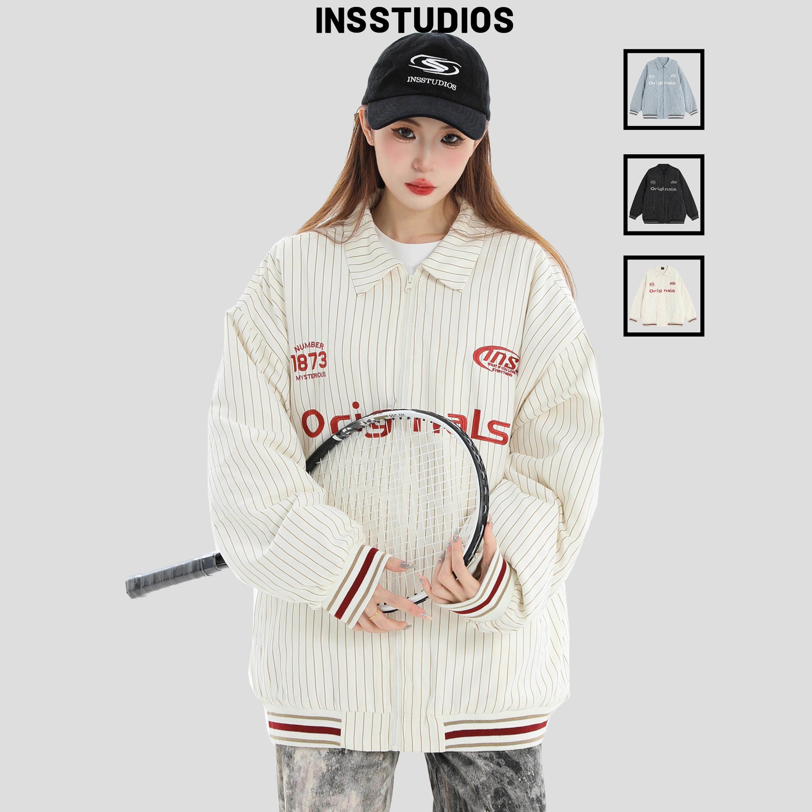 INSstudios 国潮牌情侣美式运动撞色条纹夹克棉服宽松夹棉外套男,男装,棉衣,淘宝优惠券,粉丝福利购,淘宝优惠卷