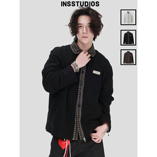INSstudios 国潮牌美式「华夫格拼接格子」长袖衬衫层次感上衣男