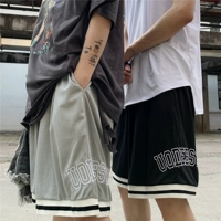 INSstudios.19ss Hàn Quốc retro thư thêu lưới quần bóng thể thao quần short - Quần short quan dui nam