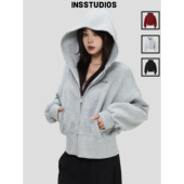 外套女 珍珠连帽卫衣」宽松廓形开衫 INSstudios 国潮牌「收腰短款