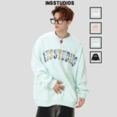 INSstudios国潮情侣复古「贴布绣彩点圆领卫衣」春季 宽松长袖 上衣