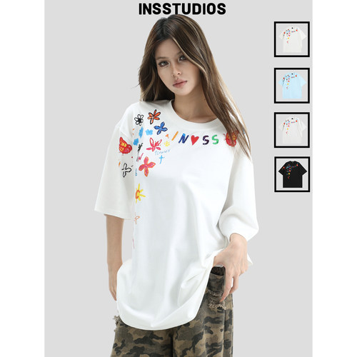 INSstudios卡通涂鸦印花LOGO短袖