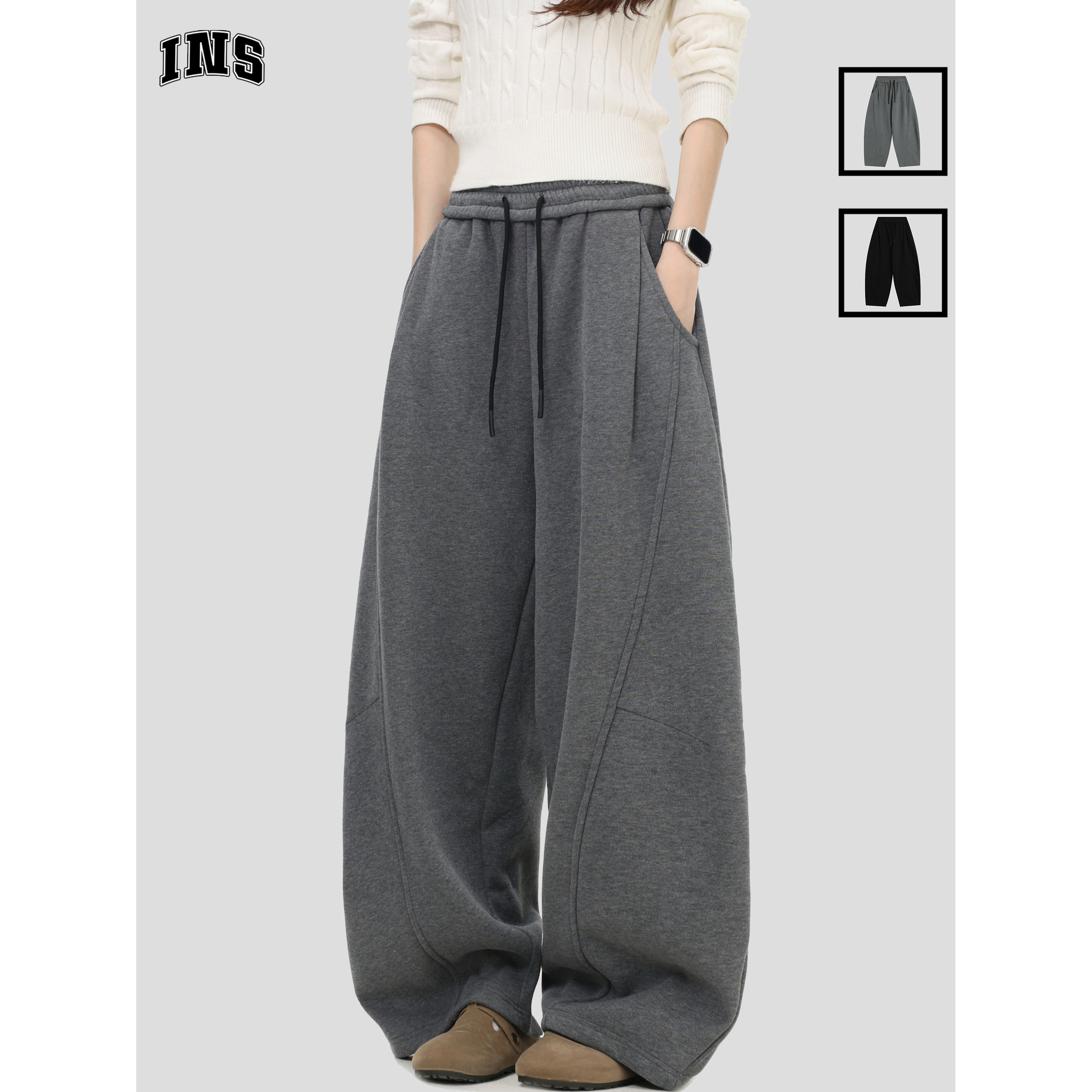 INSstudios复古拼接压线弯刀卫裤