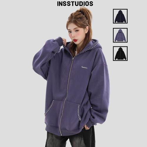 INSstudios钉珠金属标连帽卫衣