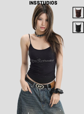INSstudios 国潮牌美式复古设计感烫钻LOGO吊带背心内搭美背上衣