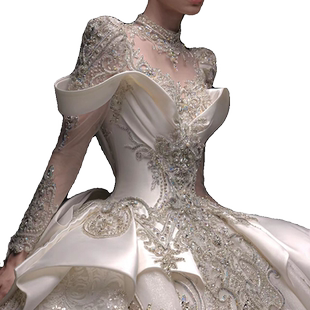 【宇宙女神】2024新款新娘结婚婚纱宫廷长袖重工定制显瘦大拖尾女