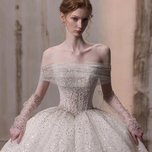 新娘结婚婚纱礼服大拖尾主纱韩系宫廷风闪 2026新款 玛丽娜公主