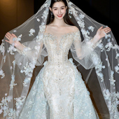 重工鱼尾拖可拆卸修身 2024新款 显瘦新娘婚纱礼服拖 拜占庭女神