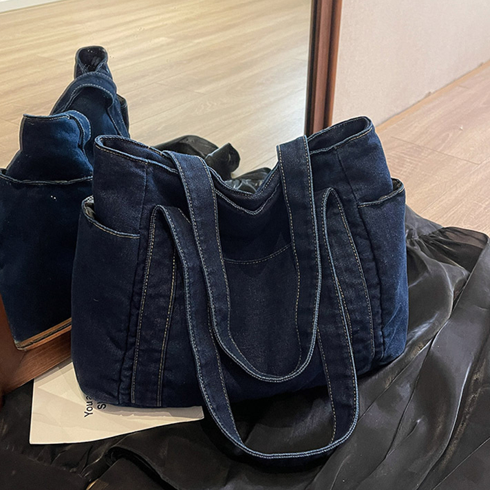 原创牛仔布包包女大容量托特包学生布袋手提包休闲百搭通勤单肩包