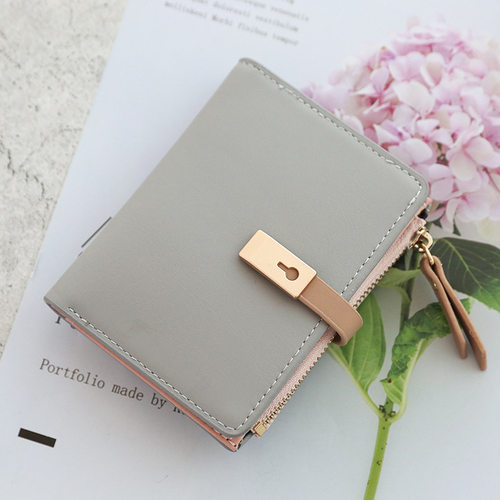 ins卡包钱包一体女短款简约森系超薄学生韩版复古拉链折叠零钱夹