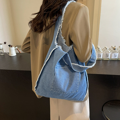 牛仔帆布包女2025新款托特包大容量学生书包手提袋简约通勤单肩包