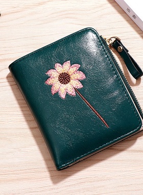 卡包钱包一体女短款日韩学生文艺简约小清新向日葵时尚超薄软皮夹