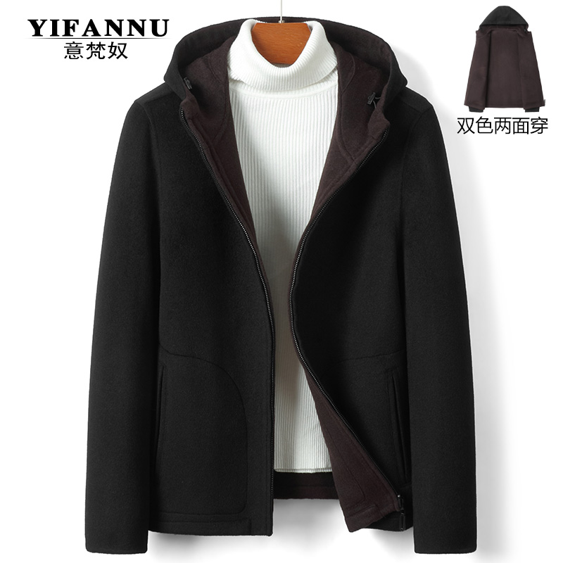 秋冬毛呢连帽夹克短款外套