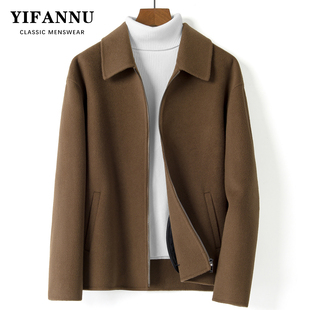 高级质感男士纯羊毛双面呢夹克简约宽松翻领毛呢大衣行政通勤外套