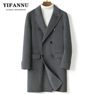 双面羊绒大衣男士商务休闲西装领羊毛呢大衣双排扣外套中长款秋冬