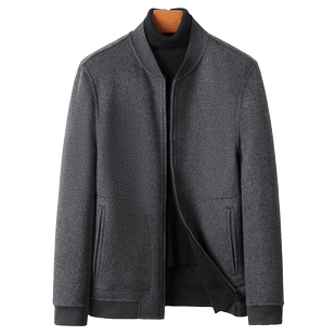 双面零羊绒大衣男短款棒球领100%羊毛两面穿双面呢夹克毛呢子外套