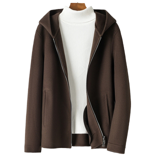 毛呢外套连帽男士高端双面呢男装休闲羊毛呢子大衣短款无羊绒夹克