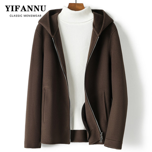 短款100%羊毛连帽双面呢夹克男