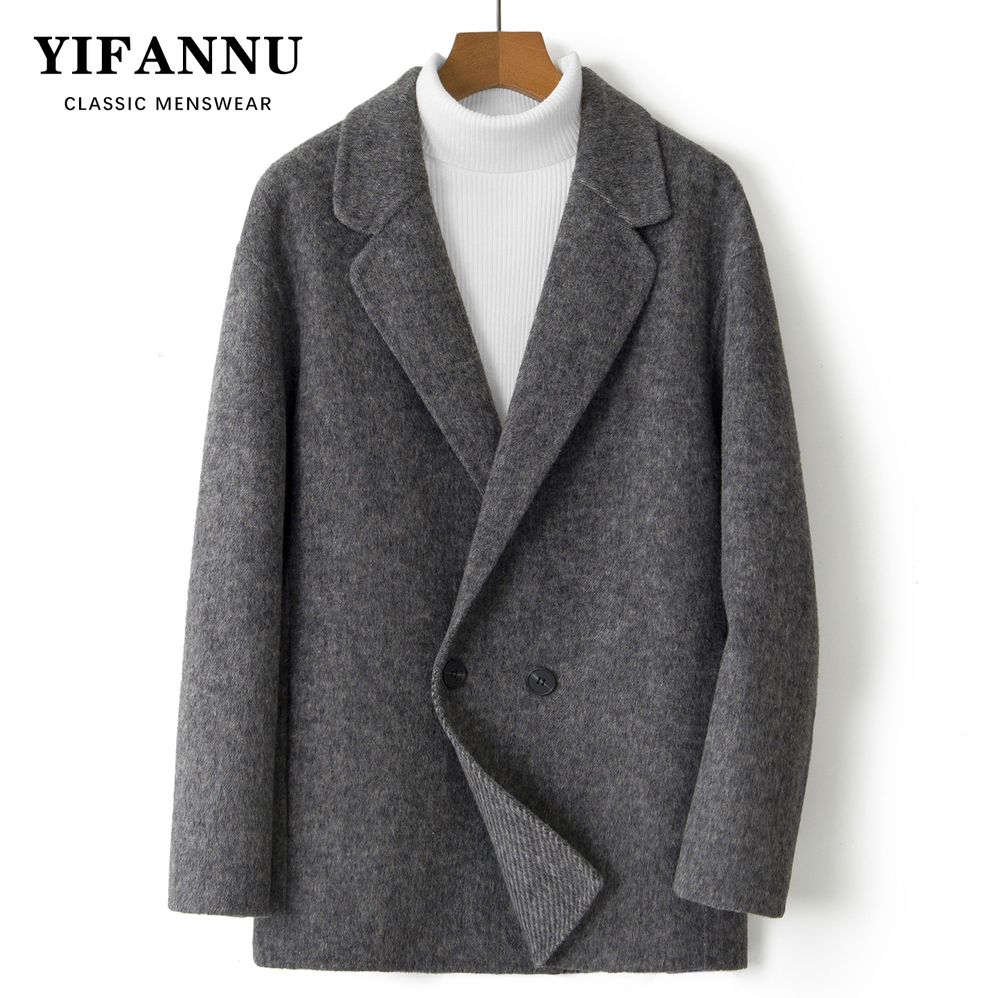 高端双面呢羊毛大衣男士外套加厚