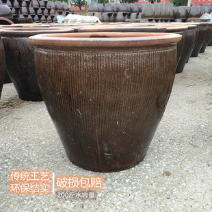 腌肉腌菜粗陶缸储水酿酒家用 200斤陶瓷水缸 荷花缸 水缸 宜兴老式