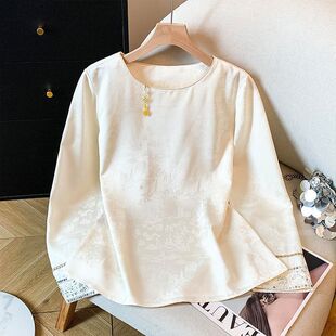 2026年女春季 衬衫 暗纹提花减龄洋气上衣 国风圆领休闲长袖 新中式