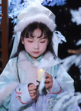 洛竹原创黛玉2025新款儿童汉服明制加绒保暖风帽明制幅巾