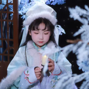 洛竹原创黛玉2025新款儿童汉服明制加绒保暖风帽明制幅巾