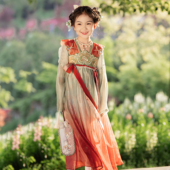 洛竹原创唐制齐胸襦裙女童汉服古风超仙春秋古装 改良连衣裙