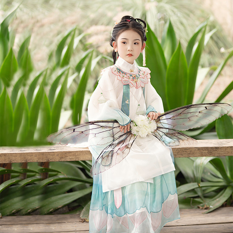 洛竹原创儿童女童汉服高端中国风明制云肩古风超仙荷花春秋款古装图片