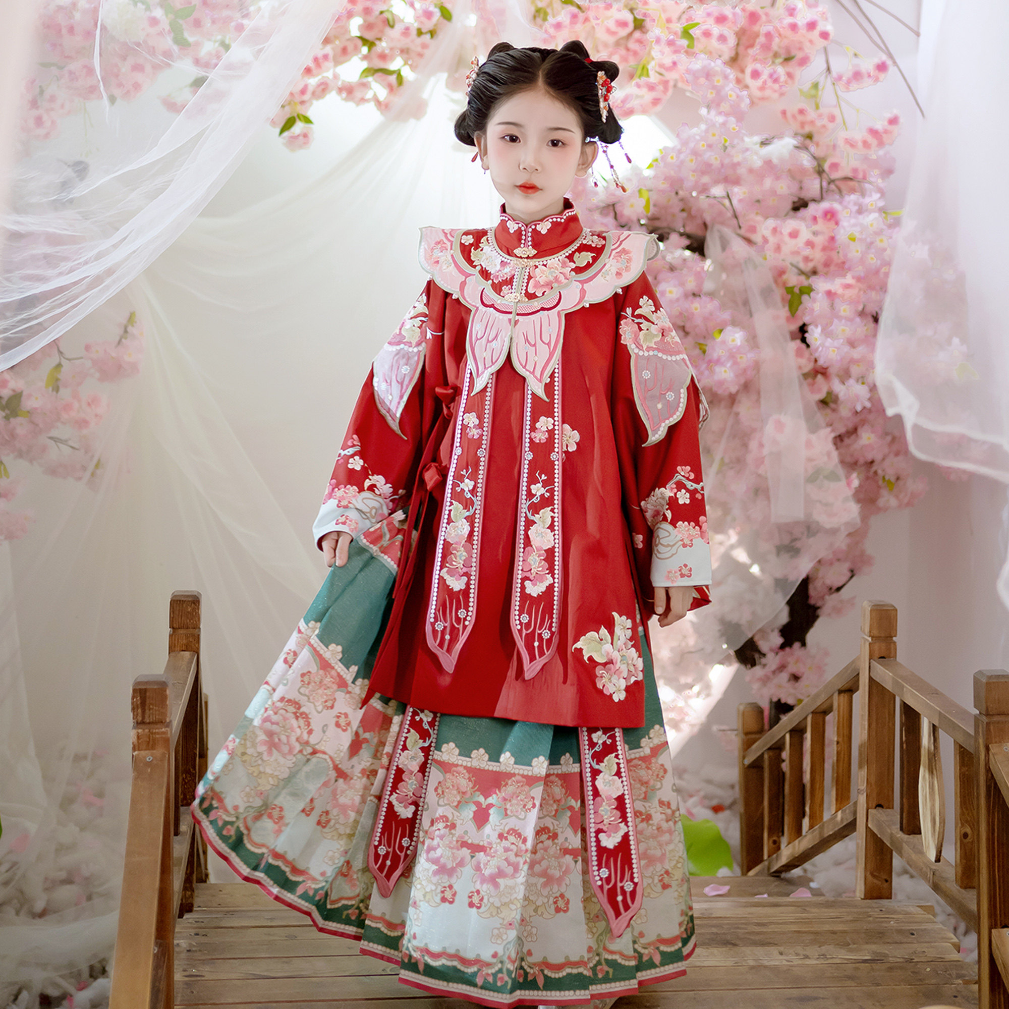 洛竹2025春秋新款儿童汉服女童明制云肩高端改良新中式国风古风