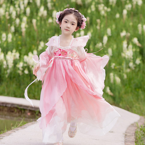 洛竹薄款夏季女童粉色汉服超仙儿