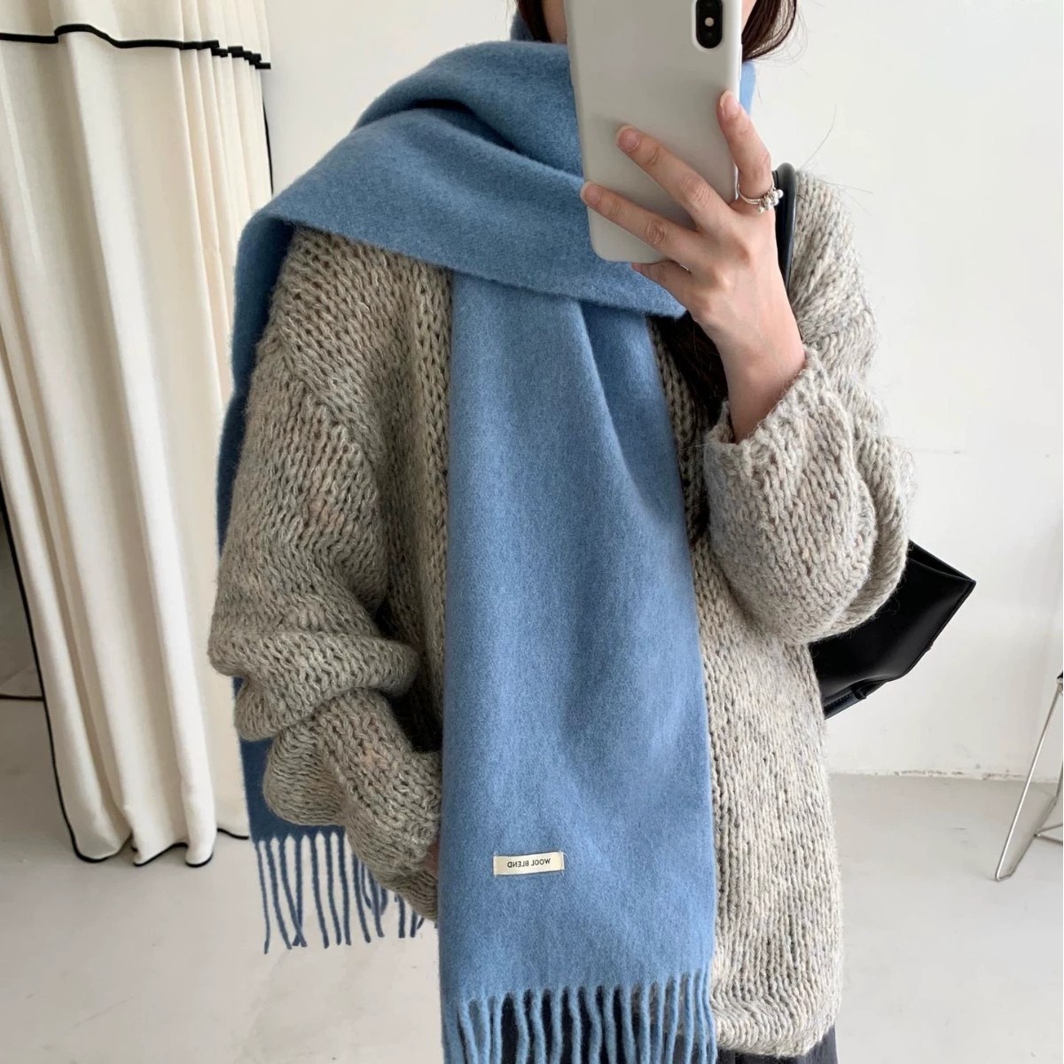 含羊毛围巾女冬季百搭纯色洋气长款韩版氛围感加厚情侣保暖围脖男