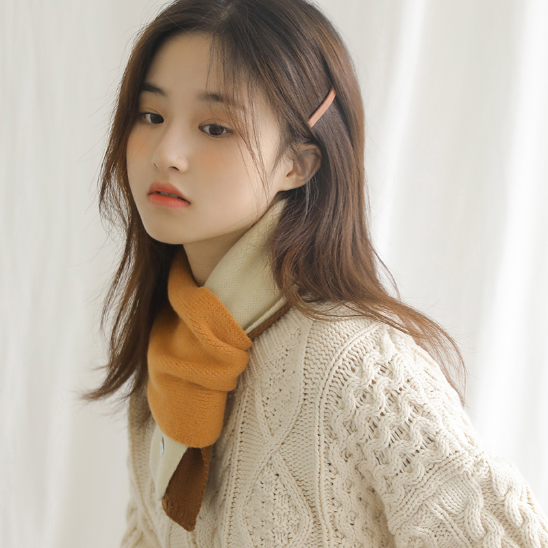小围巾女秋冬季护颈韩版可爱少女学生保暖针织百搭拼色装饰短围脖