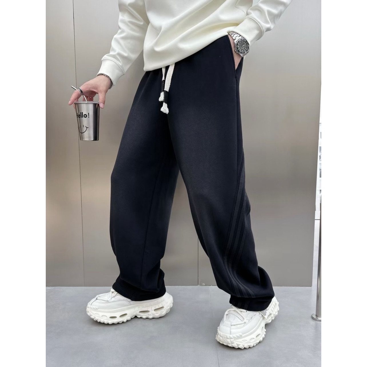 美式潮牌直筒裤男冬季加绒宽松重磅水洗渐变三杆拼接垂感休闲裤长,男装,休闲裤,淘宝优惠券,粉丝福利购,淘宝优惠卷